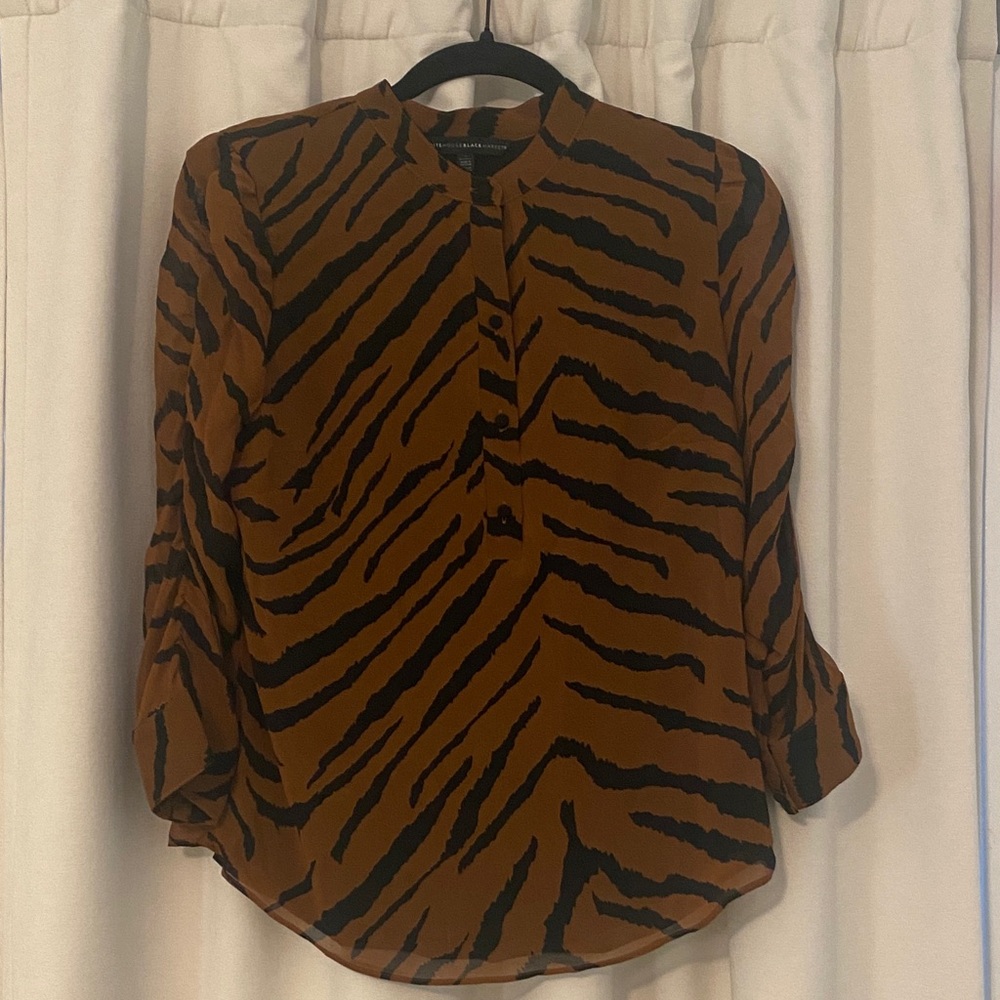 White House Black Market Zebra Print Blouse in Brown and Black